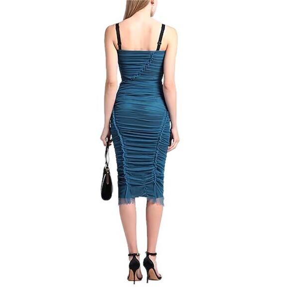 NWT Dolce & Gabbana Blue Tulle Ruched Mesh Bodycon Midi Dress 44 L - Picture 5 of 11